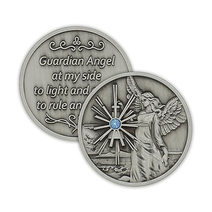 Pewter Guardian Angel Coin Medallion, Pocket Prayer Affirmation Gift Token - color: Pewter