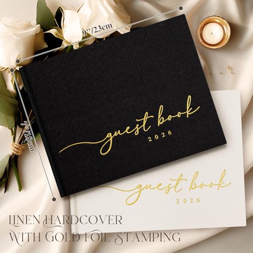 Lanpn Wedding Guest Book 2026 - Linen Graduation Guestbook Wedding Reception with 108 Blank Pages for Sign in and Photos - Guest Book for Wedding Bridal Shower Baby Shower Funeral (Black) - color: Black