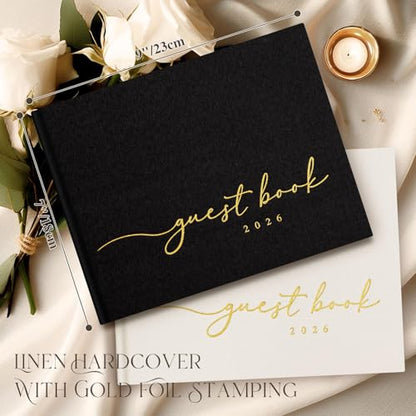 Lanpn Wedding Guest Book 2026 - Linen Graduation Guestbook Wedding Reception with 108 Blank Pages for Sign in and Photos - Guest Book for Wedding Bridal Shower Baby Shower Funeral (Black) - color: Black