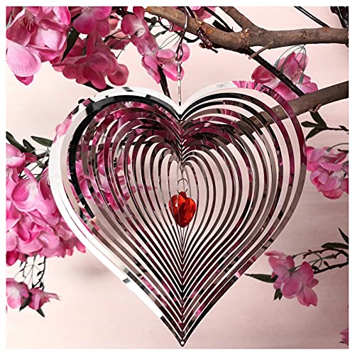 DJUAN Wind Spinner Outdoor Metal Decorations,3D Red Heart Wind Spinners for Yard and Garden, Mirror Stainless Steel Wind Sculptur Spinner Indoor Outdoor Garden Decoration Crafts Ornaments Worth Gift - color: Red Heart