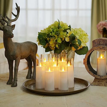Homemory Pure White Acrylic Flameless Candles, LED Candles, Battery Operated Candles with Remote Control and Timer, Fake Electric Candle, Wedding, Home Decor, Set of 9 | Battery operated flickering LED pillar c, les, dual remotes, wedding centerpiece, Chr