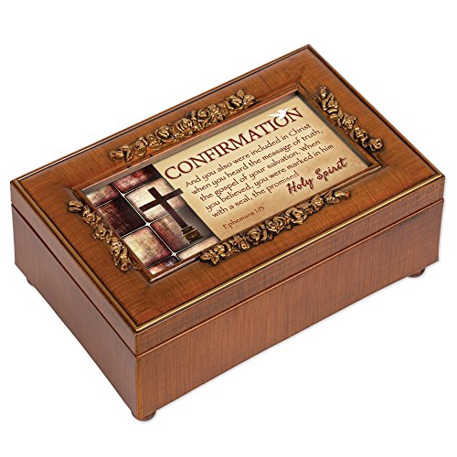 Cottage Garden Confirmation Holy Spirit Cross Wood Finish Petite Rose Jewelry Music Box Plays We Have a Friend in Jesus