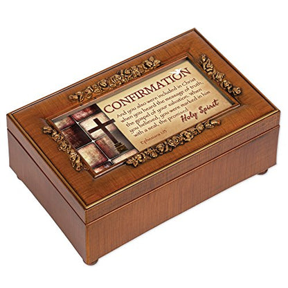 Cottage Garden Confirmation Holy Spirit Cross Wood Finish Petite Rose Jewelry Music Box Plays We Have a Friend in Jesus