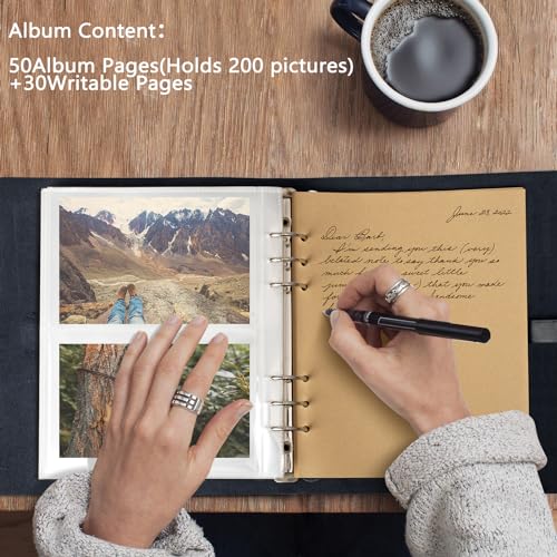 Photo Album 4x6 300 Photos,Genuine Leather Photo Albums with Writing Space with 30 Writing Paper,Travel Family Wedding Kids Graduation Ultrasound Baby Picture Album Scrapbook Photo Album（Blue） - color: Blue
