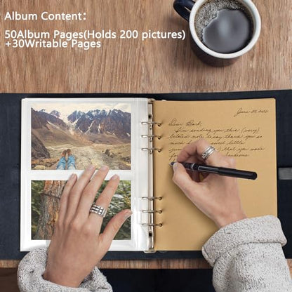Photo Album 4x6 300 Photos,Genuine Leather Photo Albums with Writing Space with 30 Writing Paper,Travel Family Wedding Kids Graduation Ultrasound Baby Picture Album Scrapbook Photo Album（Blue） - color: Blue