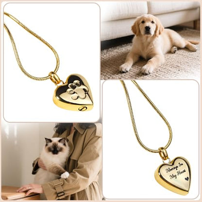 LittleFlower Paw Print Heart Pet Ashes Urn Necklace, Keepsake Pendant-Gold - style: Gold