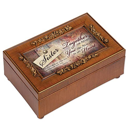Cottage Garden Sister Rich Walnut Finish Petite Rose Petite Music Box Plays Amazing Grace
