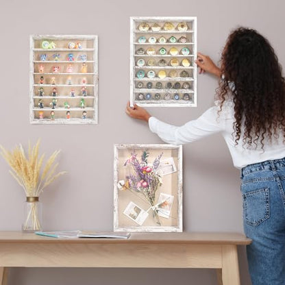 16x20 Wooden Shadow Box Frame with Removable Shelves Deep Display Case for Military Medals Keepsakes White - color: White, size: 16x20