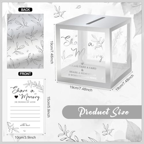Pajean 50 Pcs Greenery Share a Memory Card, Celebration of Life Cards Box - color: Sliver