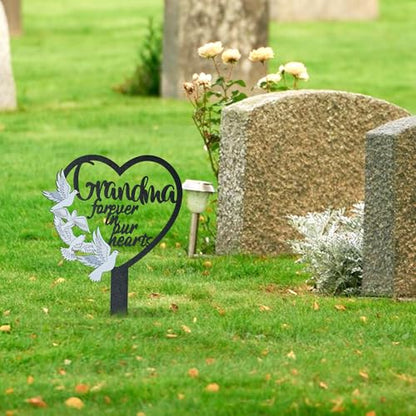 BUoonyer Stake Graves Cemetery Decorations - Grandma Metal Memorial Grave Markers, Grandmother Heart Graveyard Sympathy Plaque, Dove Remembrance Graveside Burial Decor Sign for Outside Yard Garden - style: Grandma