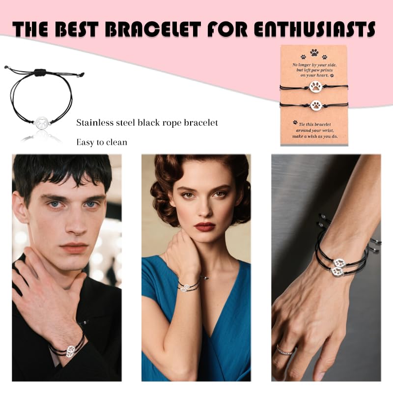 Dog Bereavement Gifts Pet Paw Bracelet for Men Women Memorial Bracelets for Loss of Cat Sympathy Gift Friendship Bracelets for 2 Friends Women Dog Remembrance Gift Cat Pet Lover Bracelet