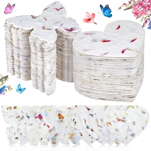 Dunzoom 100 Pcs Handmade Wildflower Seed Paper Tags,Heart & Butterfly Shape - style: Heart & Butterfly Shape