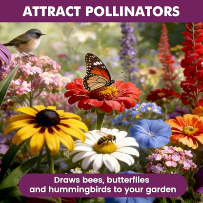 Wildflower Seeds Bulk 10000+, 1.06oz Butterfly Hummingbird Mix, 21 Variety Perennial Annual Mix, Heirloom Flower Seeds for Planting Outdoor Indoor, High Germination Rate Garden Seeds
