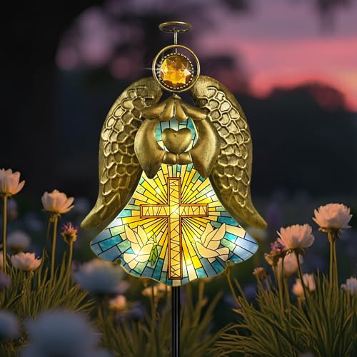 Angel Garden Stakes Christmas Solar Lights,Cemetery Decorations For Grave | Christmas Decorations Outdoor Golden Angel Wings Yard Decor,Patio,Pathway,Sympathy Memorial Gifts - color: Angel-03