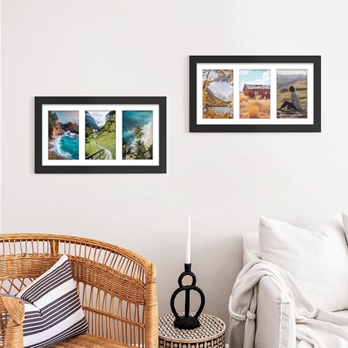 DUENPY 8x14 Collage Picture Frame Displays Three 4x6 inch Photos Black - color: Black, size: 8x14（4x6 opening）
