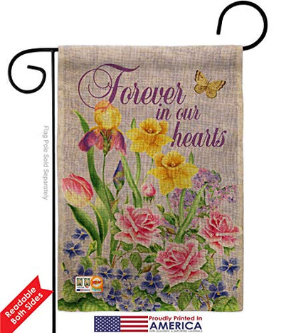 Forever In Our Heart Burlap Burlap Garden Flag Sweet Life Sympathy Remembrance Memorial Bereavement Love Support Emotion Postive Small Decorative Gift Yard House Banner Double-Sided Made USA 13 X 18.5 - size: Garden Flag 13" x 18.5" Only