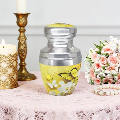 M MEILINXU Yellow Butterfly Mini Urns for Human Ashes, Small Keepsake Urn - color: Yellow, size: Small / Keepsake