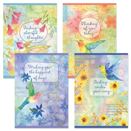 Current Hummingbird Garden Thinking of You Cards with Envelopes - Assortment of 8 Greeting Cards, 4 Designs, Large 5" x 7" Thinking of You Cards for Women - style: Hummingbird