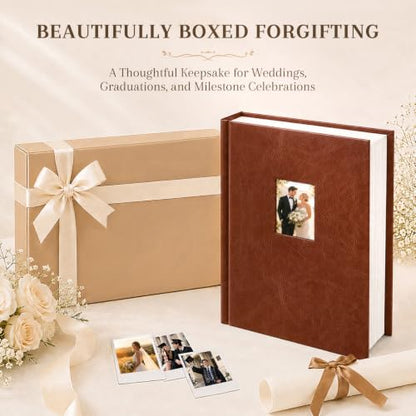 Ruibytree 128 Pockets Instant Mini Photo Album for 2x3 Pictures, Brown | Writing Space, Premium Vegan Leather, Flat-Fit Clear Pocket, Wedding Guest Book for Polaroid 2x3 Photos, Graduation Keepsakes - color: 128 Pocket Brown
