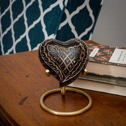 Black Elegance Heart Keepsake Cremation Urn for Ashes, Brass, Black Urn, Keepsake Sized Cremation Urn, 3.5 Inches Wide - color: Black Elegance