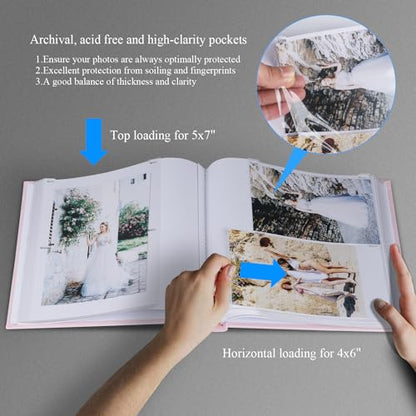 1DOT2 Photo Album with Writing Space, 100 Pages, Linen Cover, Pink - color: Pink