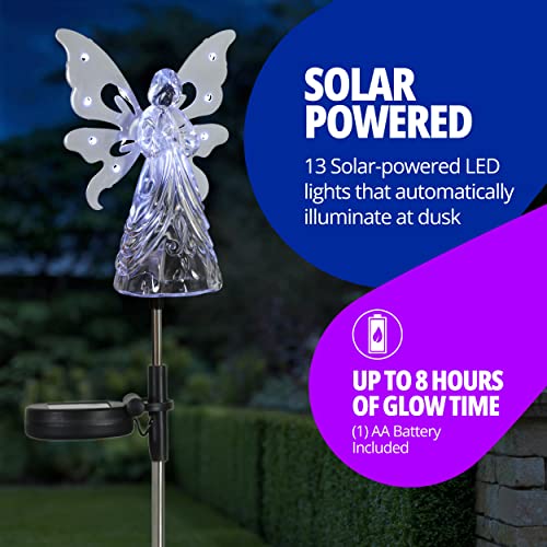 Exhart Garden Solar Lights, Decorative Angel Garden Stake, 13 LEDs, Cute Yard and Pathway Decor, White, 7 x 40 Inch - size: Large