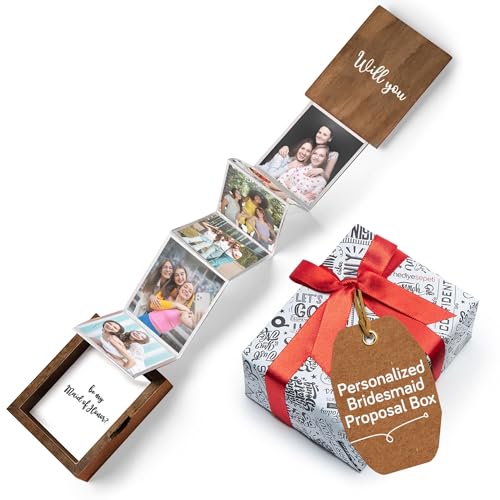 Bridesmaid Proposal Box – Rustic Wooden Accordion Photo Pull Out Box with “Will You Be My Bridesmaid?” Design – Keepsake Gift for Bridesmaid or Maid of Honor Proposal – 14 Photos 3"x2" - color: Bridesmaid