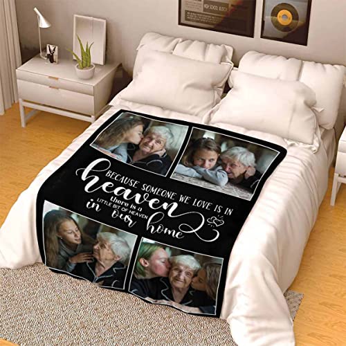 LOSARON Custom Memorial Blanket Because Someone We Loved is in Heaven Hearts Personalized Photo Collection Blanket in Memory of Loved One Gifts Memorial Gifts for Loss of Grandma Dad Mom