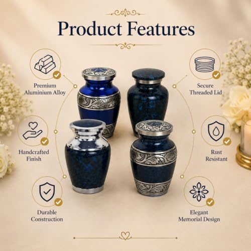 Small Cremation Urns for Human Ashes, Set of 4 Mini Keepsake Urns, Decorative Memorial Urns with Velvet Presentation Box for Family Sharing