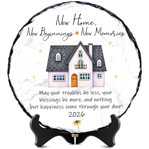 New Home Gift Slate Plaque – New Beginnings New Memories – Housewarming Gifts for New Homeowner, First Home Gift 2026, Natural Slate Stone with Stand - color: New Home