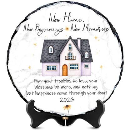 New Home Gift Slate Plaque – New Beginnings New Memories – Housewarming Gifts for New Homeowner, First Home Gift 2026, Natural Slate Stone with Stand - color: New Home