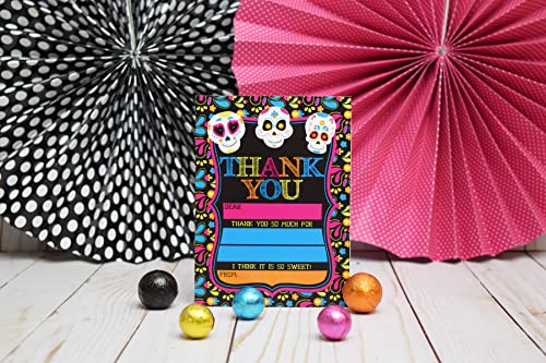 Sugar Skull Day of The Dead, Dia De Los Muertos, Colorful Halloween Thank You Notes for Kids, Ten 4" x 5.5" Fill In The Blank Cards with 10 White Envelopes by AmandaCreation - style: Sugar Skull Day of The Dead