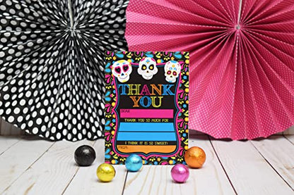 Sugar Skull Day of The Dead, Dia De Los Muertos, Colorful Halloween Thank You Notes for Kids, Ten 4" x 5.5" Fill In The Blank Cards with 10 White Envelopes by AmandaCreation - style: Sugar Skull Day of The Dead