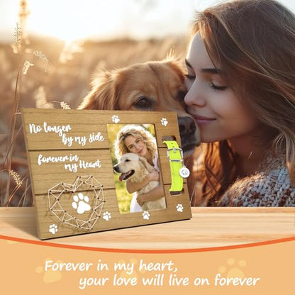 Artisanal Hand-Knitted Heart Dog Memorial Frame with Collar Holder - Loss of Pet Sympathy Gift, Sympathy Keepsake Frame,Warm Remembrance for Dogs and Cats - color: Wood color