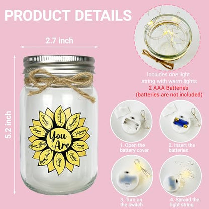 Sunflower Bible Verse Mason Jar Light - God Says You Are Inspirational Christian Gifts for Women, Religious Home Decor, Faith Gifts for Mom & Friends - style: Sunflower