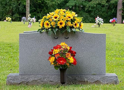 Sympathy Silks Artificial Cemetery Flowers - Grave Flowers for Cemetery - Yellow Sunflower Saddle for Headstone - size: 1 Saddle
