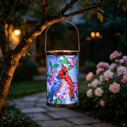 MUMTOP Cardinal Solar Lantern, Hanging Glass Outdoor Garden Light - color: Sky Blue