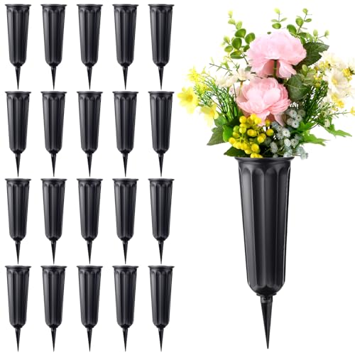 20 Pack Cemetery Vases with Spikes,Plastic Vases for Flowers,Grave Decorations for Cemetery,Grave Flower Holder,Memorial Floral Vase(Black) - color: Black