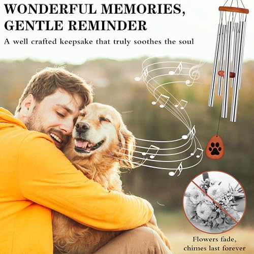 Dog Memorial Gifts for Loss of Dog, 28" Pet Memorial Gift Wind Chime Silver - color: Silver