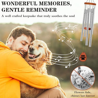 Dog Memorial Gifts for Loss of Dog, 28" Pet Memorial Gift Wind Chime Silver - color: Silver