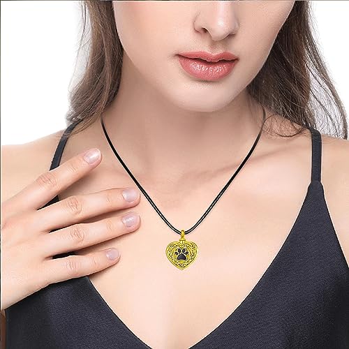 Dreamboat Pet Urn Necklace for Dog Cat Ashes 925 Sterling Silver Paw Print Cremation Keepsake Pendant Celtic Knot Memorial Jewelry Gifts for Women Men - style: 03C-Heart (Gold)
