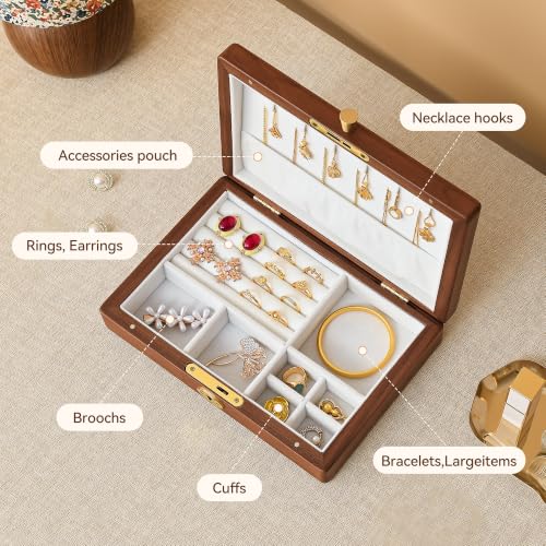 Black Walnut Wooden Lockable Jewelry Box, Necklace Organizer Case for Women - color: 1 Layer Lockable