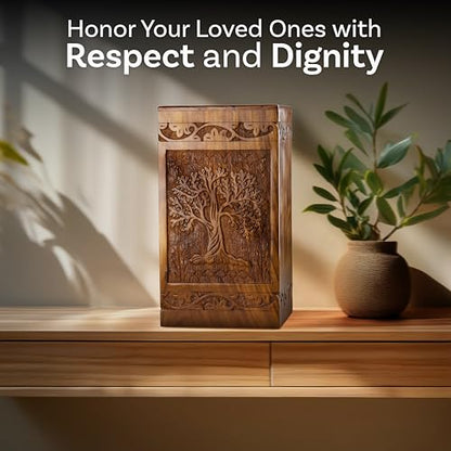 Tree of Life Wooden Urn for Human Ashes, X-Large 250 cu in, Rosewood - color: Rosewood Tree of Life, size: X-Large (250 cu in)