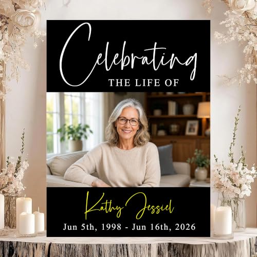 Personalized Celebration of Life Welcome Sign With Photo, Funeral Memorial Sign, Custom Funeral Sign, Elegant Minimalist Funeral Welcome Sign #10 - color: Style#9