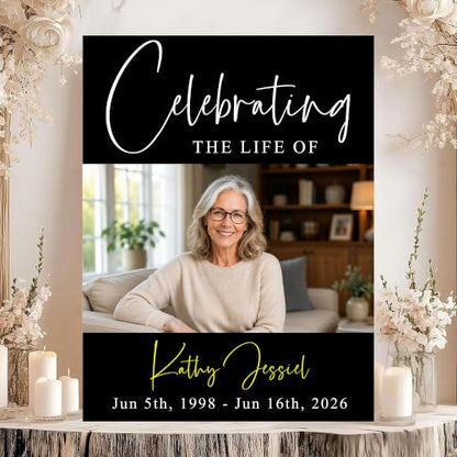 Personalized Celebration of Life Welcome Sign With Photo, Funeral Memorial Sign, Custom Funeral Sign, Elegant Minimalist Funeral Welcome Sign #10 - color: Style#9