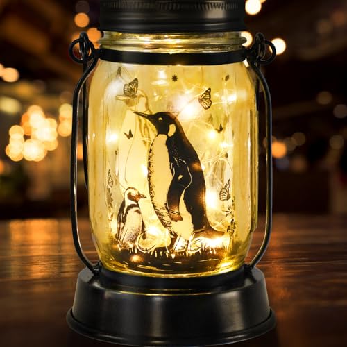 kyoryuger Penguin Gifts for Women/Men Penguin Solar Lanterns Mom Birthday Animal Lovers Lantern Animal Memorial Lights Solar Garden Decoration for Yard, Patio,Backyard,Porch Torches - color: Penguin