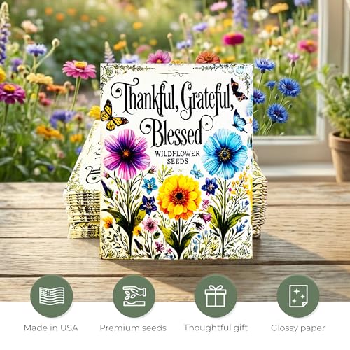 25 Wildflower Seed Packets - Thank You Gifts for Guests - Engagement Party Decorations - Wild Flower Seeds Throw and Grow Perennial Annual Mix to Attract Pollinators Bees Birds & Butterflies Non-GMO