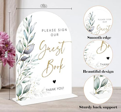 Acrylic Wedding Signs, Greenery Theme Please Sign Our Guestbook, Wedding Reception Signage, Bridal Shower Table Decor with Stand, Engagement, Anniversary, Newlywed Events and Parties Supplies, 19 - color: Please Sign Our Guestbook Sign, 19