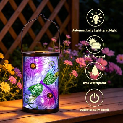 MUMTOP Dragonfly Solar Lantern Outdoor Waterproof, Hanging Garden Light - color: Lavender