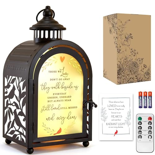 WOODEXPE Sympathy Gift Memorial Gift for Loss of Loved One Memorial Lantern with Flickering LED Candle and Remote Control - Those We Love (Black) - color: Black